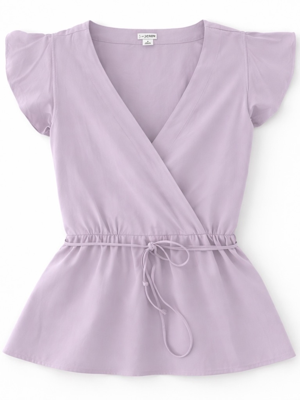 J. Crew Women's Lavender Wrap Top with Flutter shirt sleeves. Size 8.